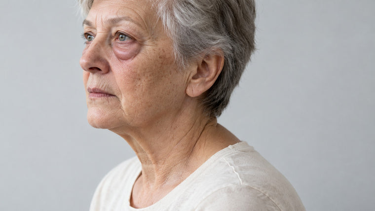 Die Augenpartie einer älteren Frau im Halbprofil